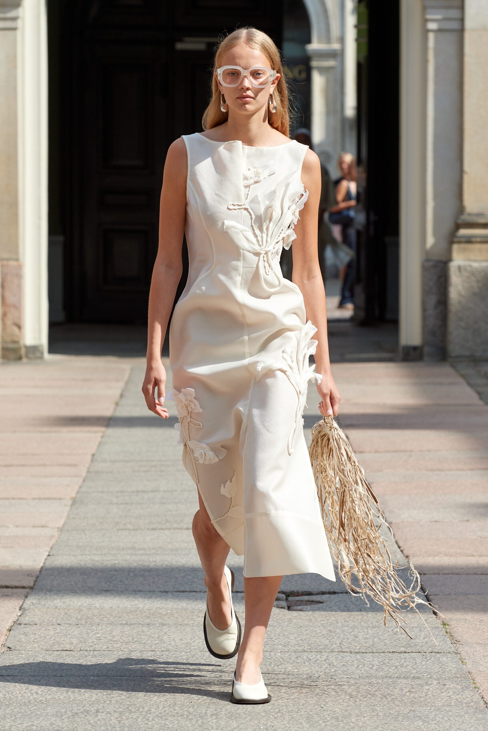 Model wearing Mark Kenly Domino Tan SS25 during Copenhagen Fashion Week